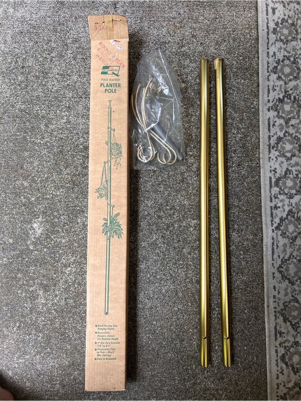 Vintage tension Gold Planter Pole with Hanging Hooks new in box